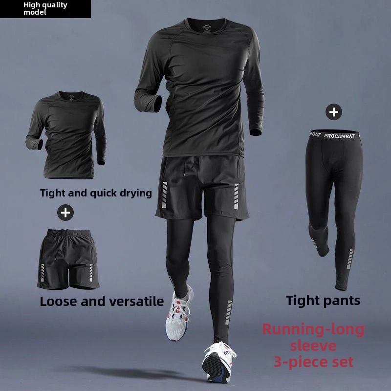 Running Gears - Trainings-Jogginganzüge Lauf-Outdoor-Kompressionsanzüge Set 3-teilig Workout-Tights Herren