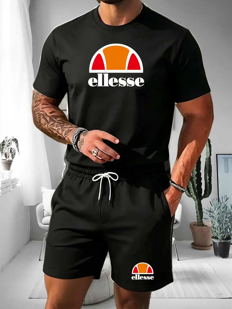 Running Gears - Herren Zweiteiliger Sportanzug Rundhals Kurzarm-Shirt Shorts