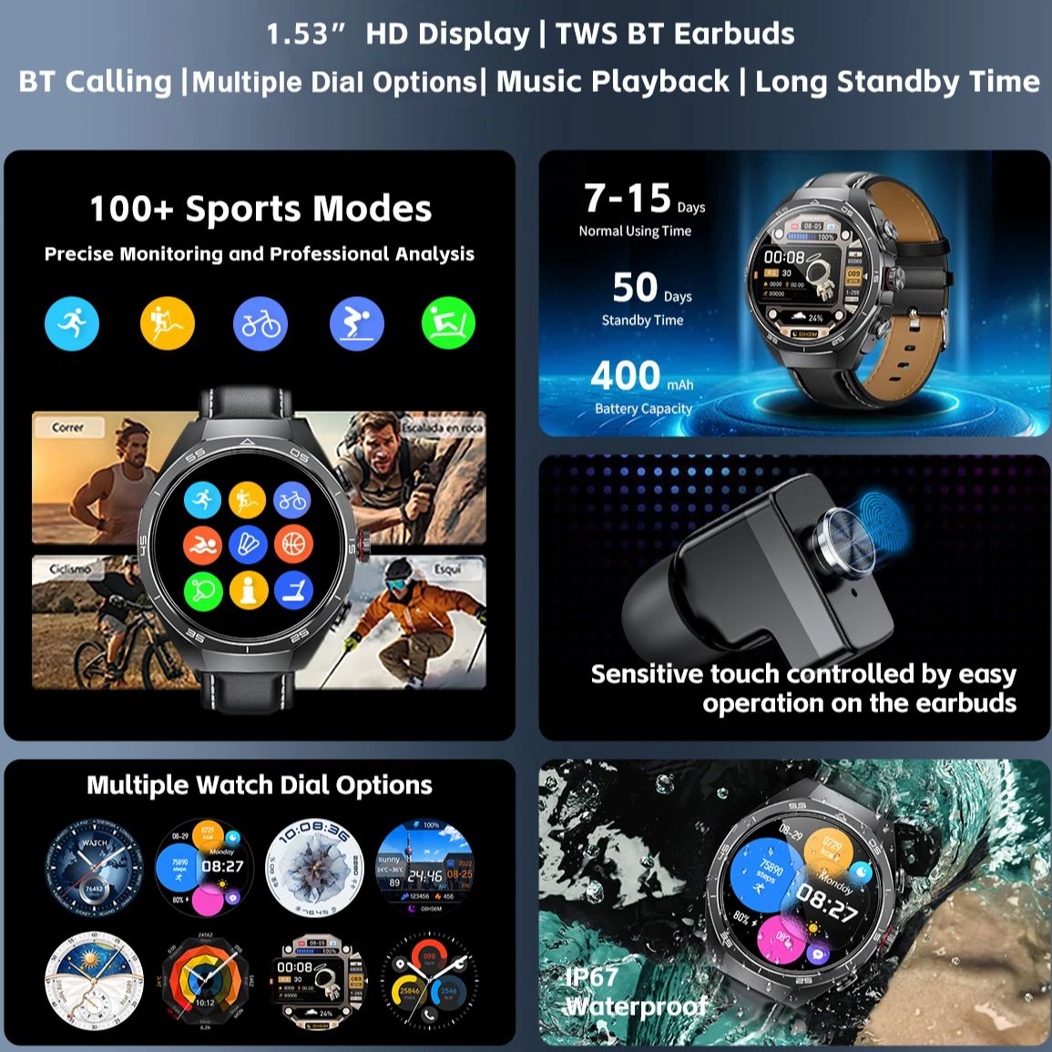 NFC-Headset Smartwatch 2-in-1  – Earphone Sport Hook Bewertung und Preis
